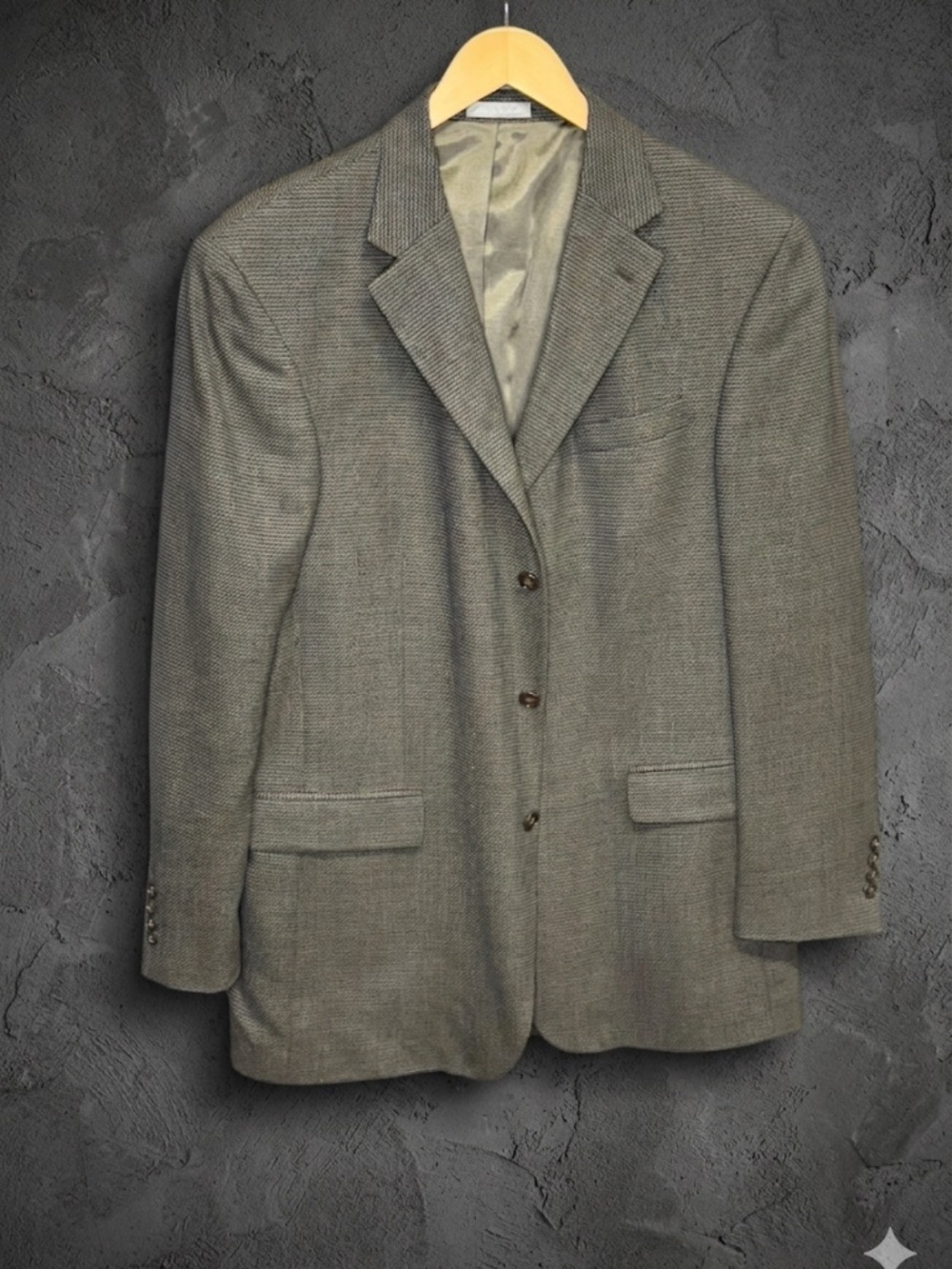 Oscar de la Renta 44L Blazer Sport Coat Jacket Gray Wool Basketweave Mens